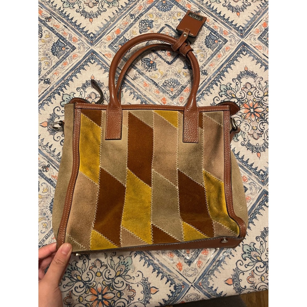 Claudia Firenze Italian Leather Suede Patchwork Tote Bag Brown Tan Yellow